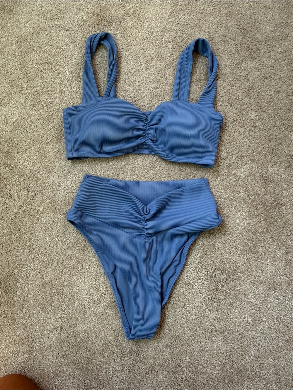 Aerie Ribbed Blue High-Waist Bikini Set